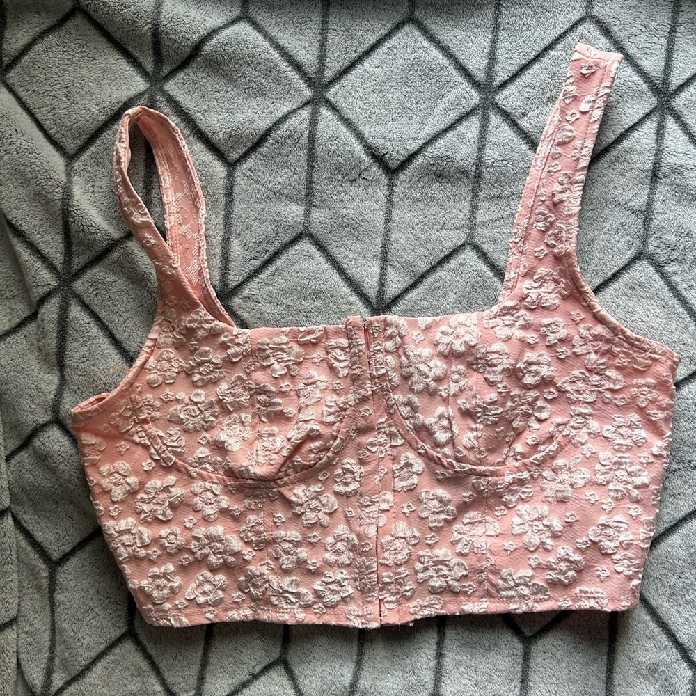 Pink Floral Faux Corset Crop Top